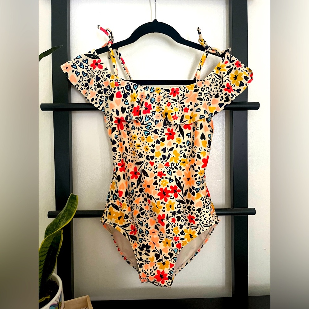 GIRLS Floral Off-Shoulder Swimsuit - SZ 10/12